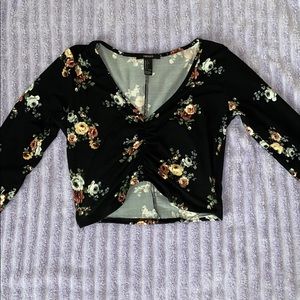 Crop long sleeve floral shirt